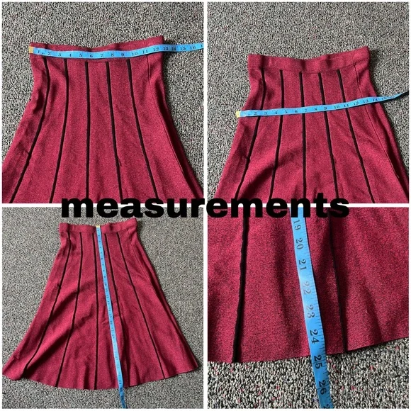 Maroon Black Pleated High-Waist Sweater Stretch Modest Midi Knee-Length Skirt S - Picture 16 of 16